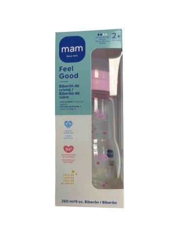 Biberón Cristal color rosa 260ml Mam Baby