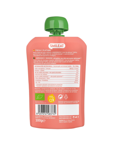 Pouch de Fresa y Platano 100gr eco | Smileat - Nappy.es