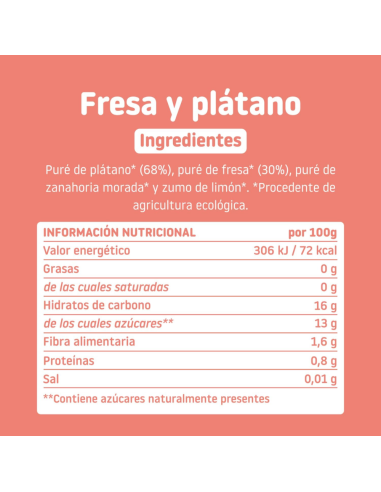 Pouch de Fresa y Platano 100gr eco | Smileat - Nappy.es
