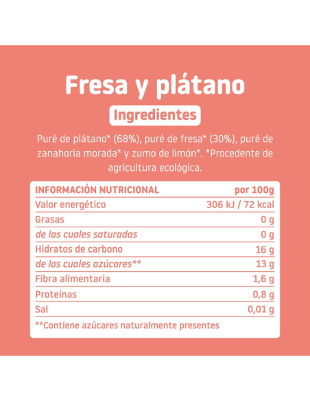 Pouch de Fresa y Platano 100gr eco | Smileat - Nappy.es