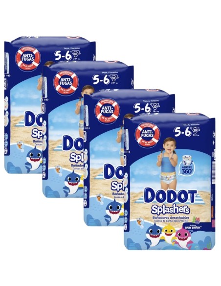 Oferta Pack 4 paquetes Dodot Splashers Talla 5 - 6 (+14kg). 40 uds