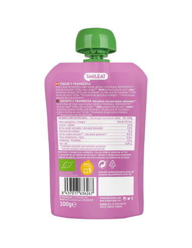 Pouch Yogur y Frambuesa 100gr eco Smileat
