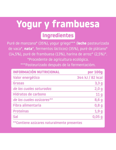 Pouch Yogur y Frambuesa 100gr eco Smileat