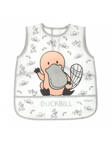 Babero plastificado gris BabyOno +12M con bolsillo