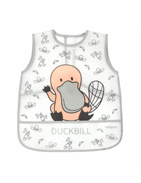 Babero plastificado gris BabyOno +12M con bolsillo