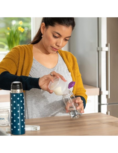 Dosificador leche en polvo 3 compartimentos turquesa. NUK