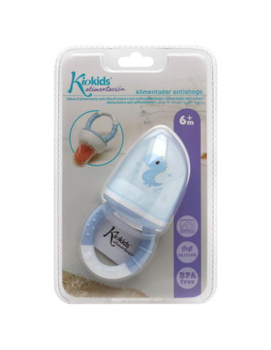 Alimentador antiahogo azul en silicona bebé +6 meses kiokids