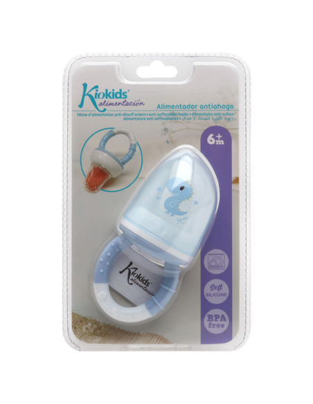 Alimentador antiahogo azul en silicona bebé +6 meses kiokids