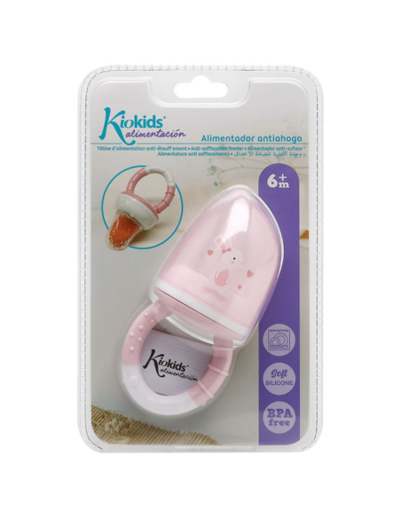 Alimentador antiahogo rosa en silicona bebé +6 meses kiokids