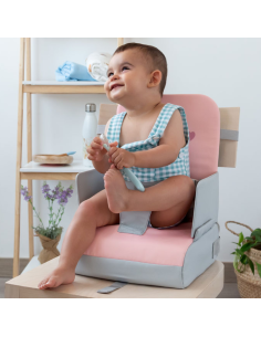 Trona asiento elevador rosa para comer hasta 15kg o 3 años Kiokids 2