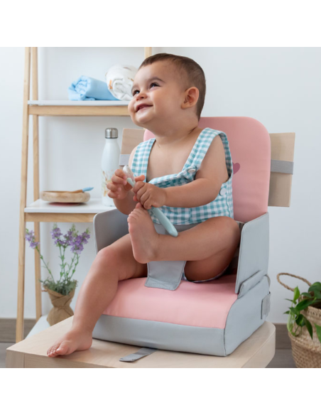 Trona asiento elevador rosa para comer hasta 15kg o 3 años Kiokids