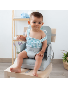 Trona asiento elevador gris para comer hasta 15kg o 3 años Kiokids 2