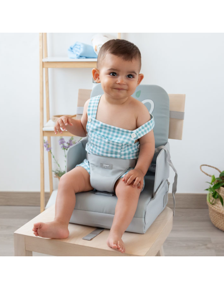 Trona asiento elevador gris para comer hasta 15kg o 3 años Kiokids