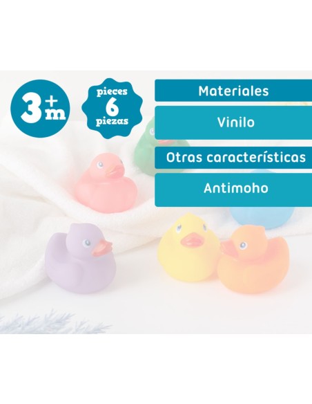 Set Patitos antimoho +3m 6pcs.  Kiokids. Vinilo blandito para baño