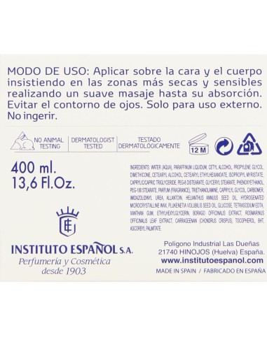 Crema corporal Pieles Atópicas 400 ml. Instituto Español