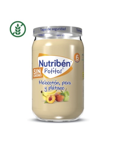 potito-melocoton-pera-platano-nutriben-1.jpg – Vista frontal del tarrito.