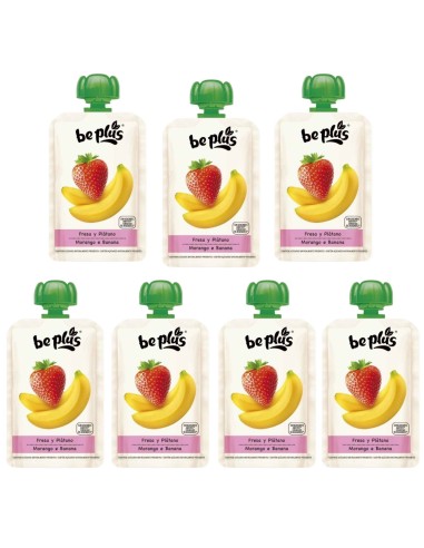 Pack 7uds Pouch fresa y plátano Be Plus bolsita 120g. +4M