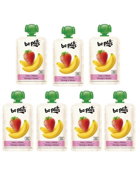 Pack 7uds Pouch fresa y plátano Be Plus bolsita 120g. +4M