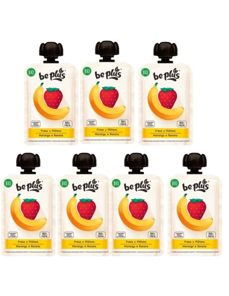 pack-7-pouch-fresa-platano-bio-100g-beplus-4m-5.jpg – Producto como kit semanal de alimentación ecológica.