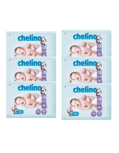 Pack 6 paquetes pañales Love Chelino Talla 3  (4 - 10 kg) 216uds.