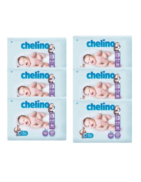Pack 6 paquetes pañales Love Chelino Talla 3  (4 - 10 kg) 216uds.