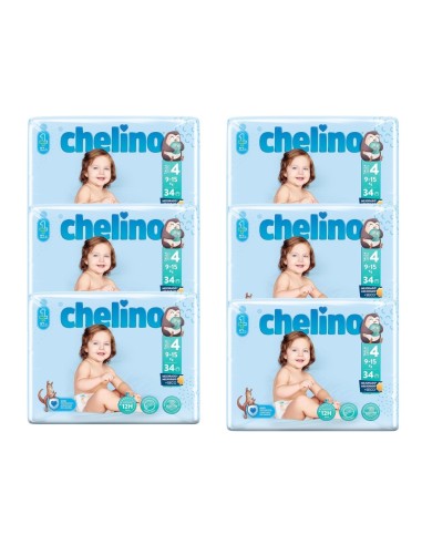 Pack 6 paquetes pañales Love Chelino Talla 4  (9 - 15 kg) 204uds.