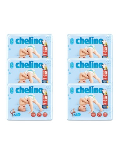 Pack 6 paquetes pañales Love Chelino Talla 5  (15 - 18 kg) 180uds.