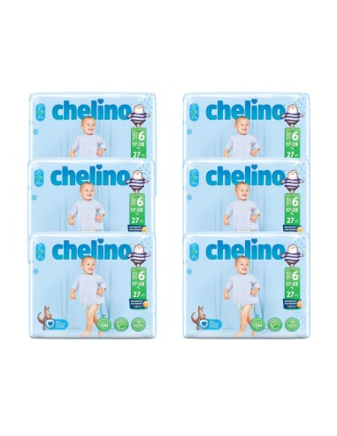 Pack 6 paquetes pañales Love Chelino Talla 6  (17 - 28 kg) 162uds.
