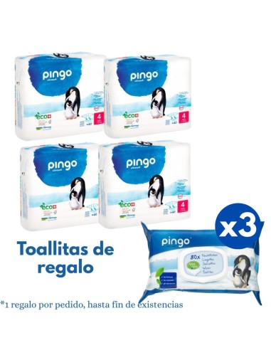 Pack Talla 4 Pingo con 4paq de 40uds. Total 160uds. Ecológicos ( 7-18 kg.)