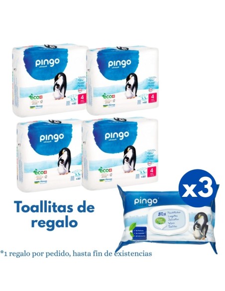 Pack Talla 4 Pingo con 4paq de 40uds. Total 160uds. Ecológicos ( 7-18 kg.)