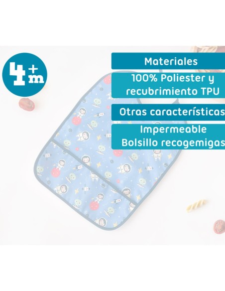 Babero impermeable azul 36x27 cm +4M Kiokids