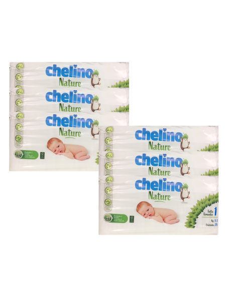 Pack 6 Pañales Chelino Nature Talla 1 (de 1 a 3 kg) - 168 unidades