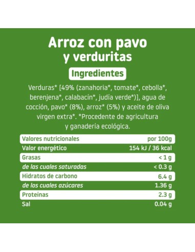 Tarrito CA-CHI-TOS de arroz con pavo y verduras 230g +10 M. Smileat