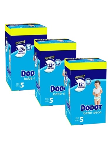 Pack Dodot 3 cajas Talla 5 Bebé-Seco 324uds – Protección Total 12 h