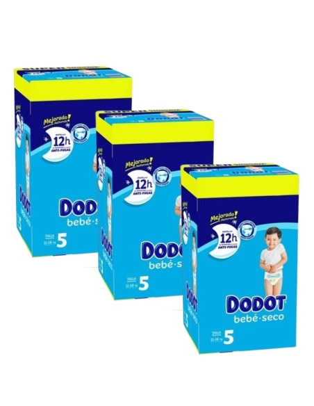 Pack Dodot 3 cajas Talla 5 Bebé-Seco 324uds – Protección Total 12 h