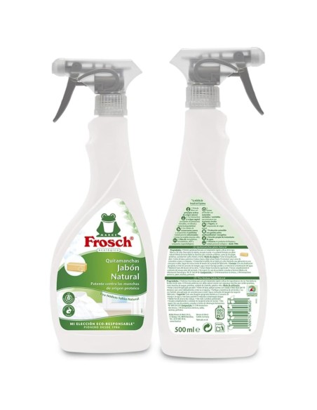 quitamanchas-jabon-natural-500ml-frosch-2.jpg – Vista trasera con ingredientes y modo de uso.