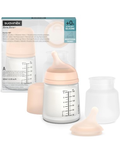 pack-biberon-anticolicos-zerozero-180ml-suavinex-1.jpg – Vista frontal del pack con biberón y bolsa de recambio.