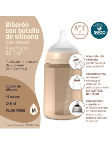 biberon-silicona-240ml-suavinex-3.jpg – Detalle de la tetina fisiológica flujo medio.