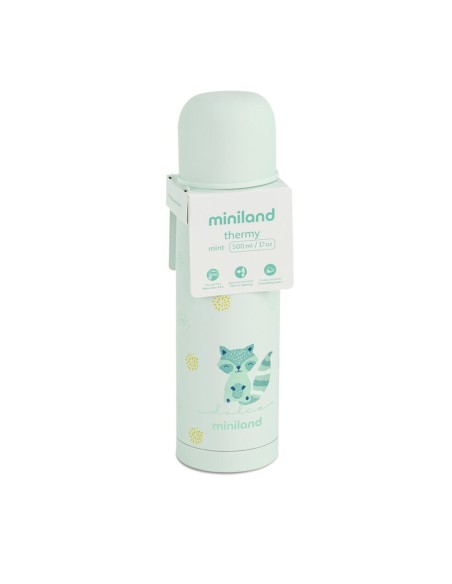 termo-liquidos-verde-500ml-miniland-2.jpg – Vista lateral con detalle del tapón.