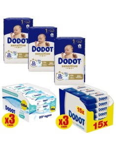 Pack 3 Cajas Talla 1 Sensitive + Toallitas Aquapure | Dodot - Nappy.es