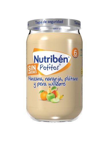 Potito manzana, plátano, naranja y pera tarrito 235g. +6M Nutribén