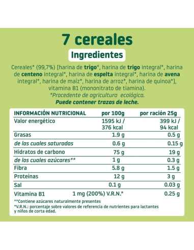 Papilla de 7 cereales ecologica | Smileat - Nappy.es