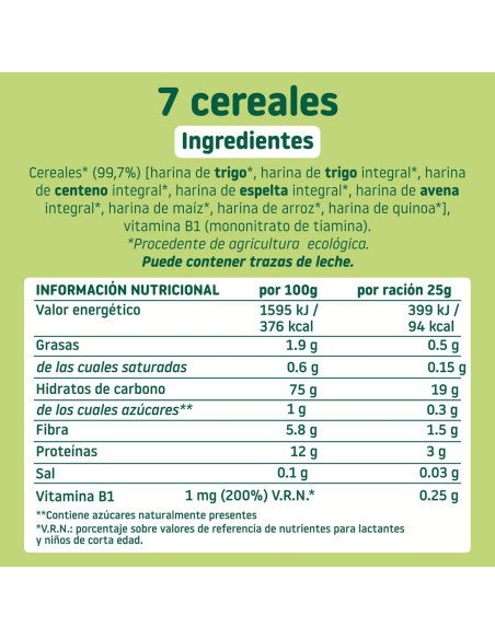 Papilla de 7 cereales ecologica | Smileat - Nappy.es