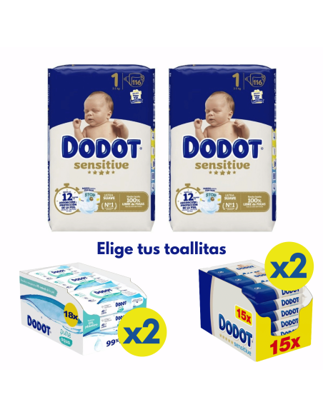 Pack Dodot talla 1 232uds + Elige 2 cajas toallitas | Dodot - Nappy.es