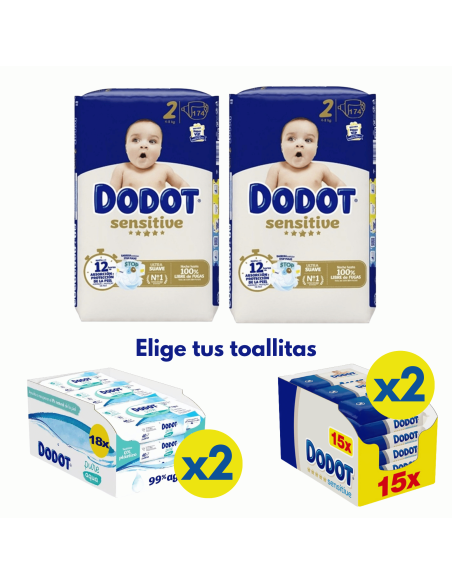 Pack Dodot talla 2 348uds + Elige 2 cajas toallitas | Dodot - Nappy.es