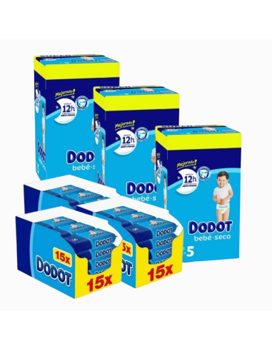 Pack Dodot 3 cajas Talla 5 Bebé-Seco 324uds – Protección Total 12 h