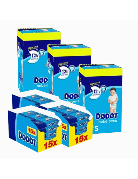 Pack Dodot 3 cajas Talla 5 Bebé-Seco 324uds – Protección Total 12 h