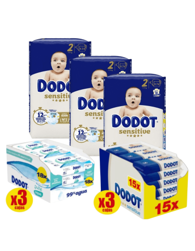 Pack 3 Cajas Talla 2 Sensitive + Toallitas Aquapure | Dodot - Nappy.es