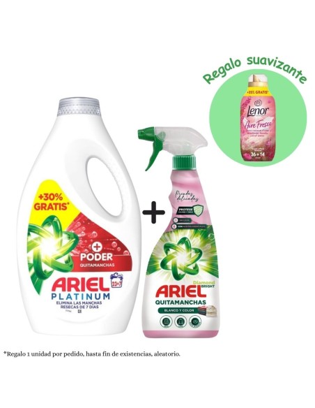 Ahorra con este pack completo de Ariel Extra Poder 30 lavados + Quitamanchas Delicadas 750 ml