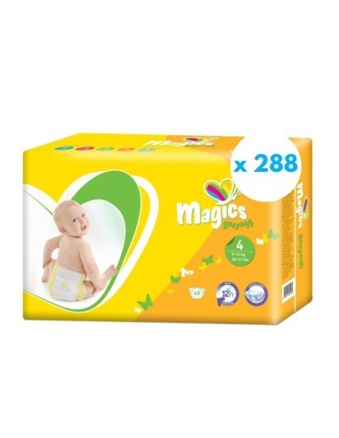 Pack Caja de Pañales Magics EasySoft Talla 4 de 288uds (9-14Kg) + Caja de Toallitas Dodot Etapas 960uds
